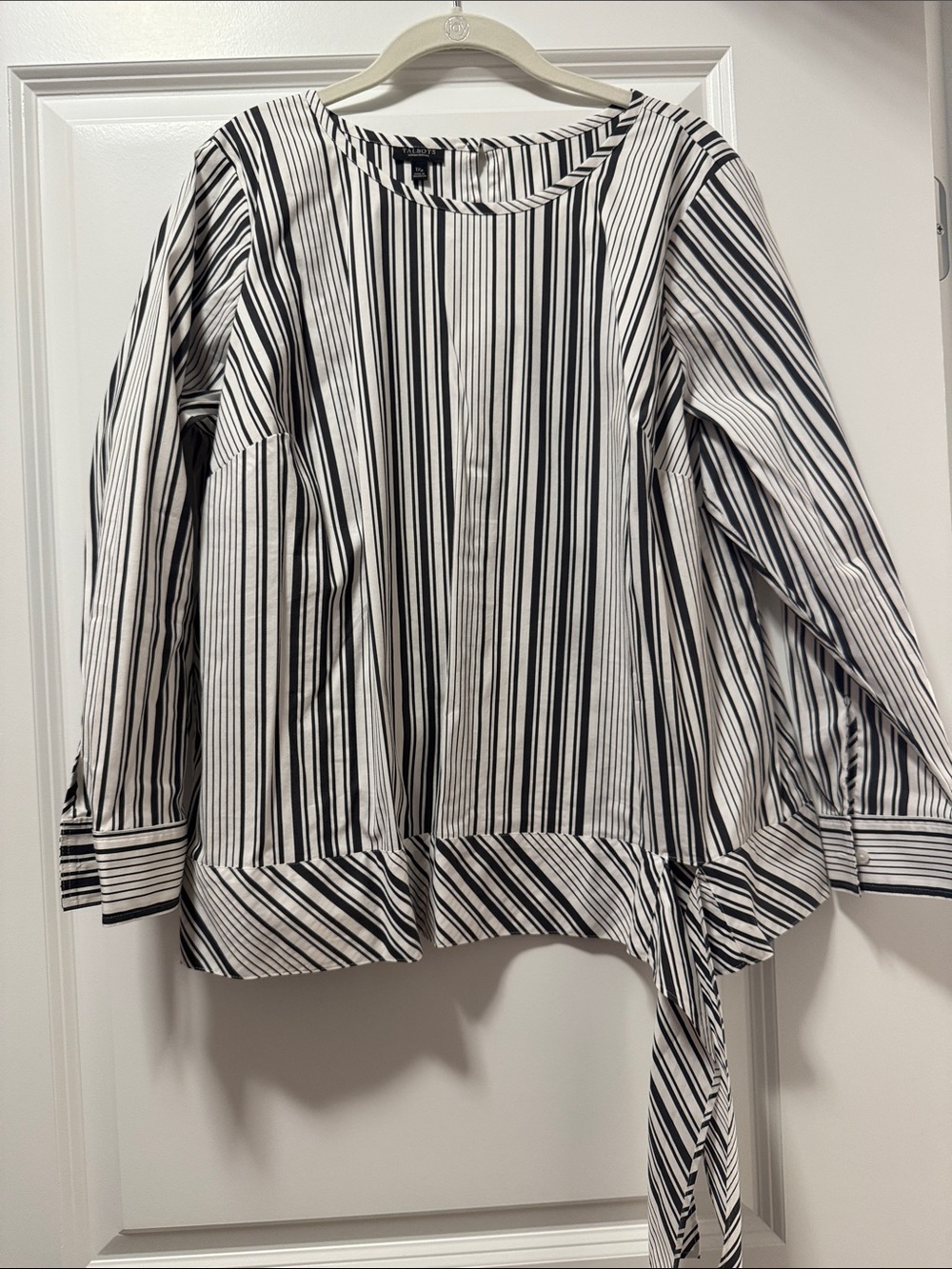 Talbots Striped Black and White Tie-Hem Women’s Blouse